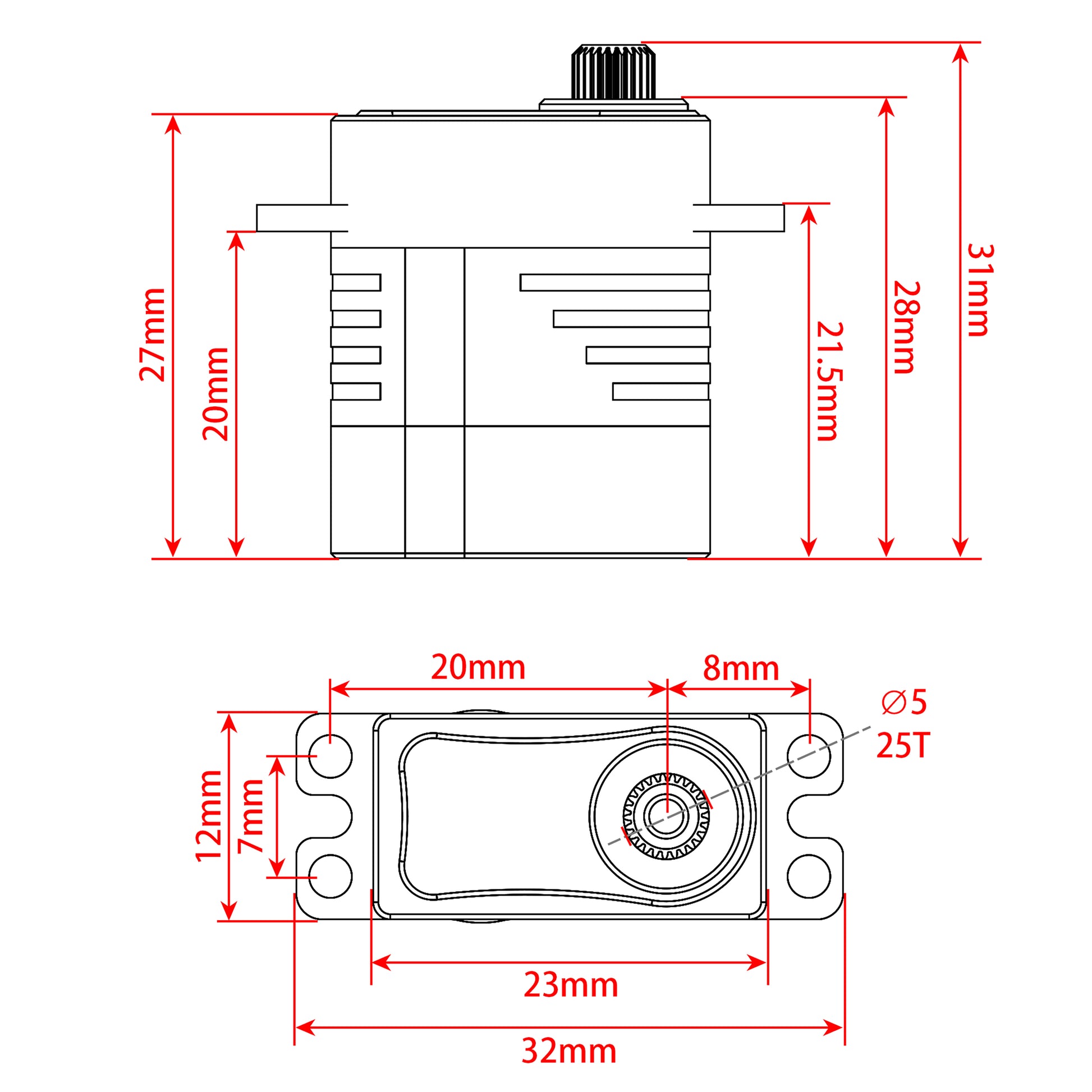 ME-X12 Brushless High Torque Micro Servo size