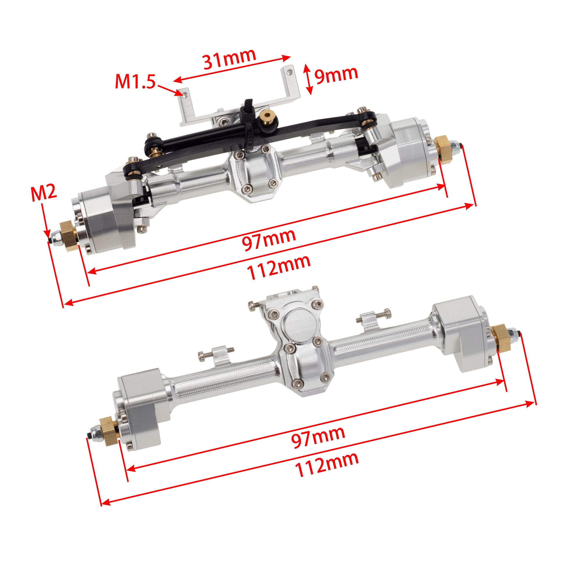 Silver Aluminum Front Rear Portal Axle size for Axial SCX24 90081 C10 JEEP