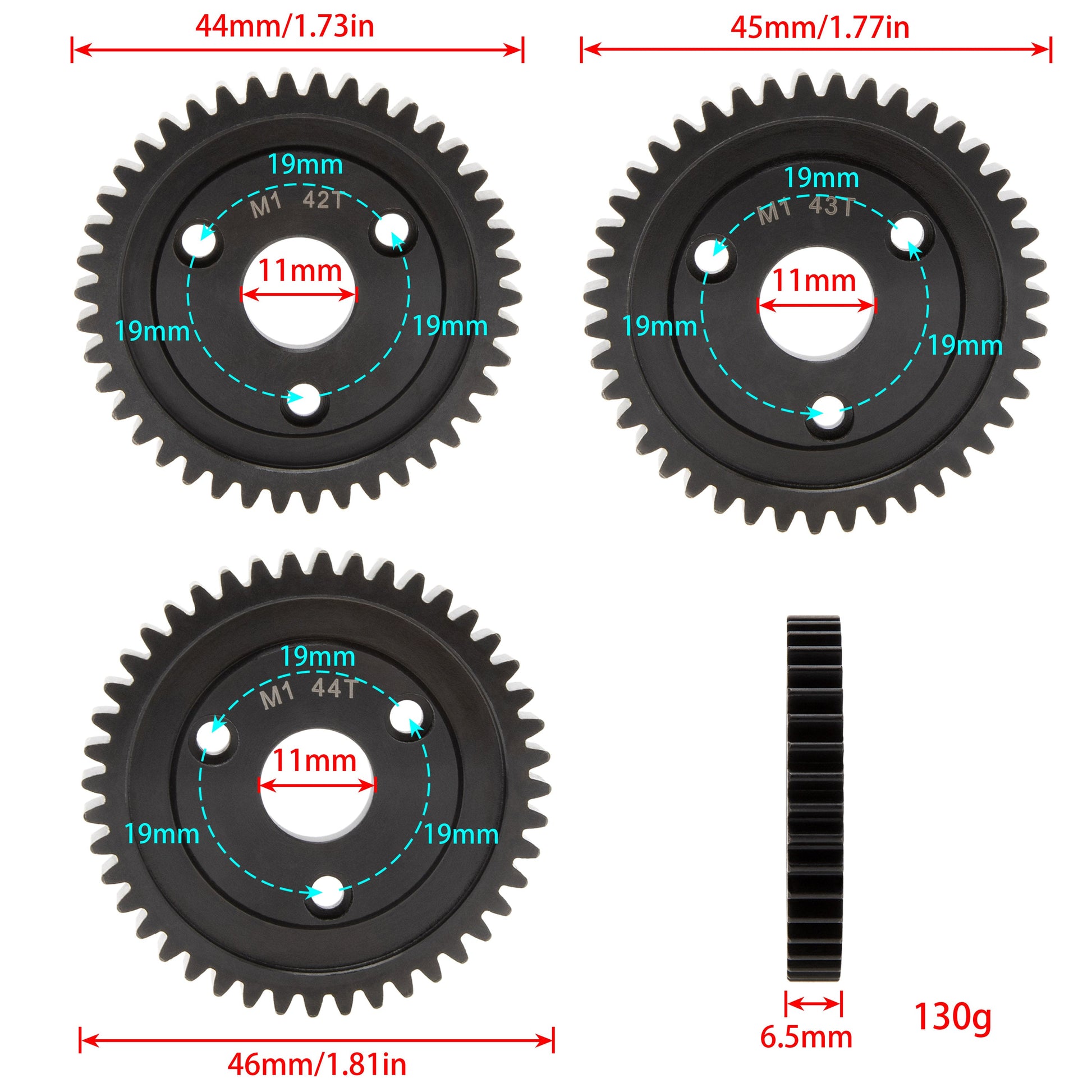 M1 Steel Spur Gear Set 42T 43T 44T