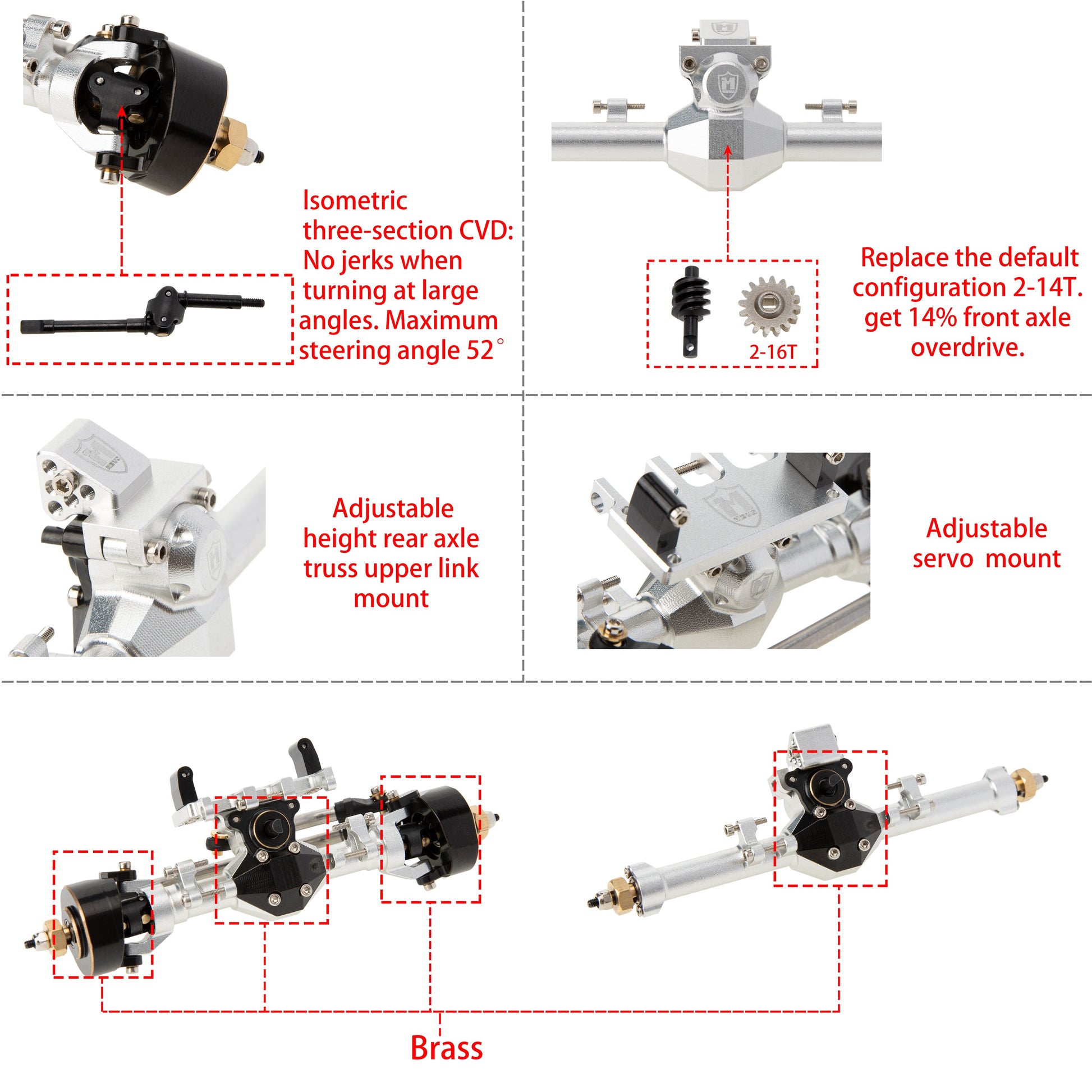 Silver Isokinetic 3-Section CVD Front and Rear Axles for SCX24 