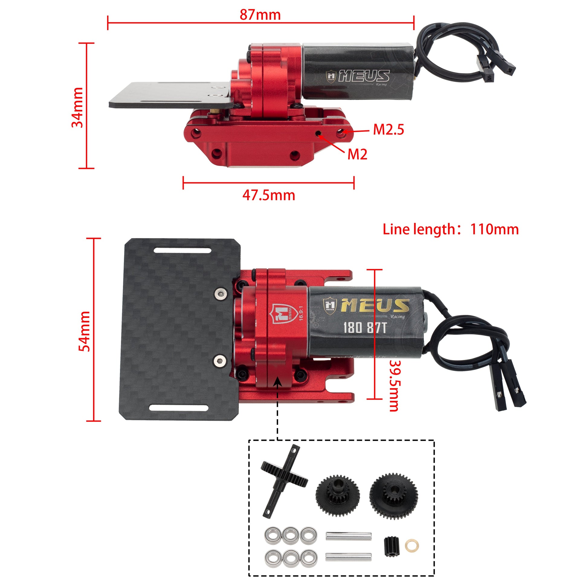 Red TRX4M Transmission Assembly Skid Plate With 180 Motor size