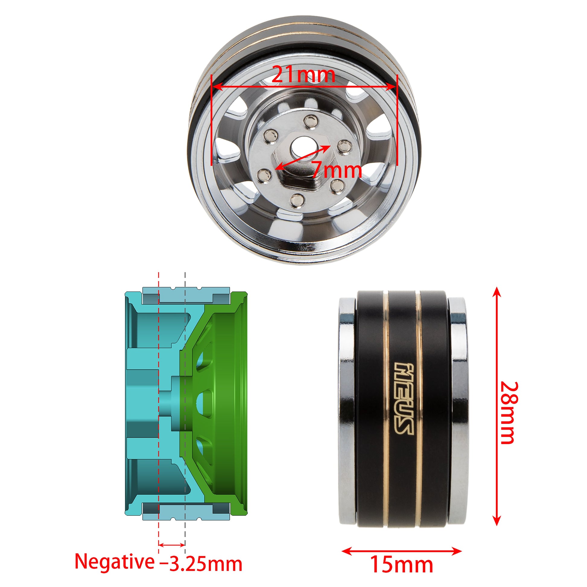 Ten star type 1.0" Beadlock Wheel size for SCX24 and TRX4M