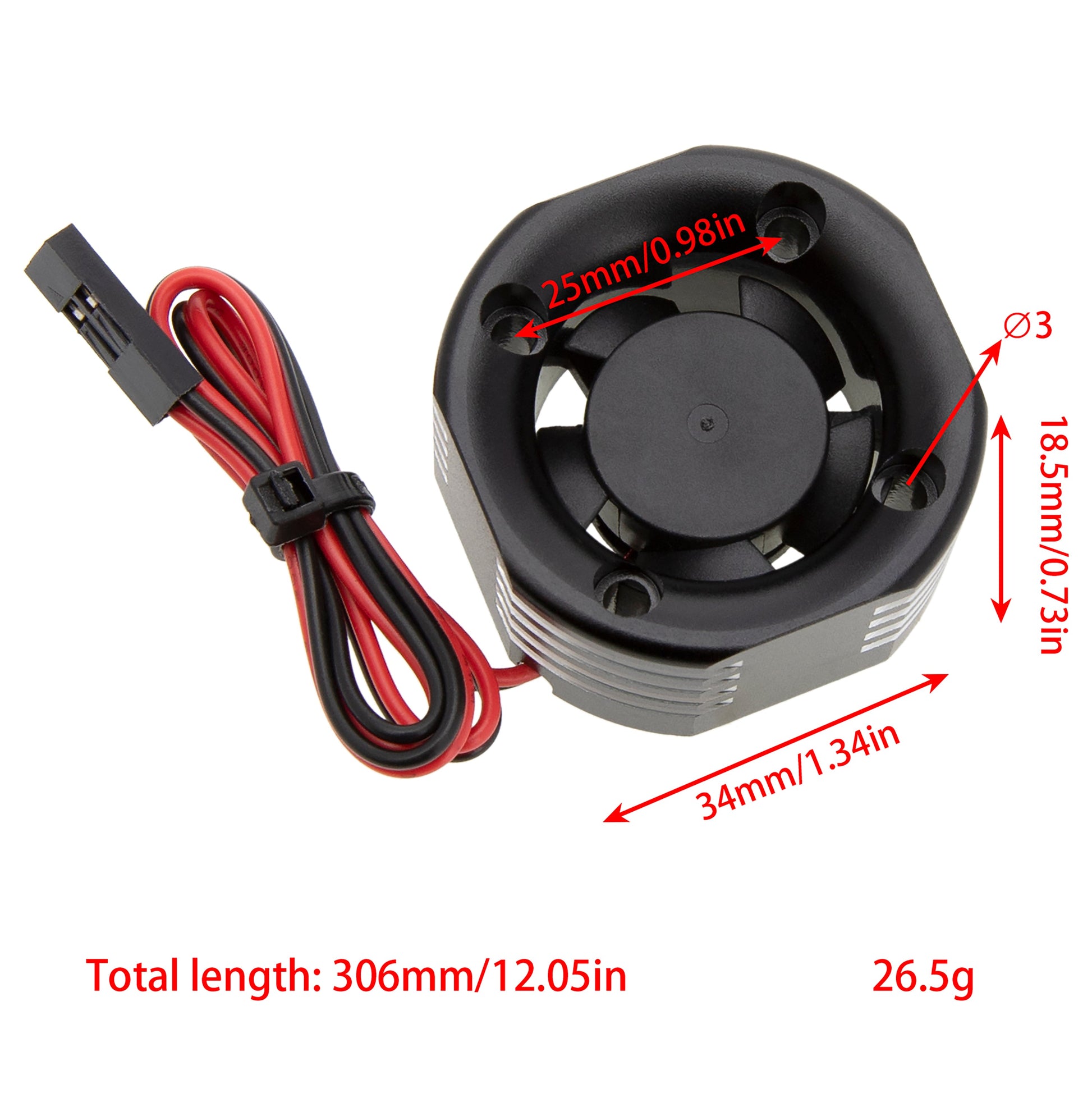 Black 25mm RC Motor Cooling Fan size