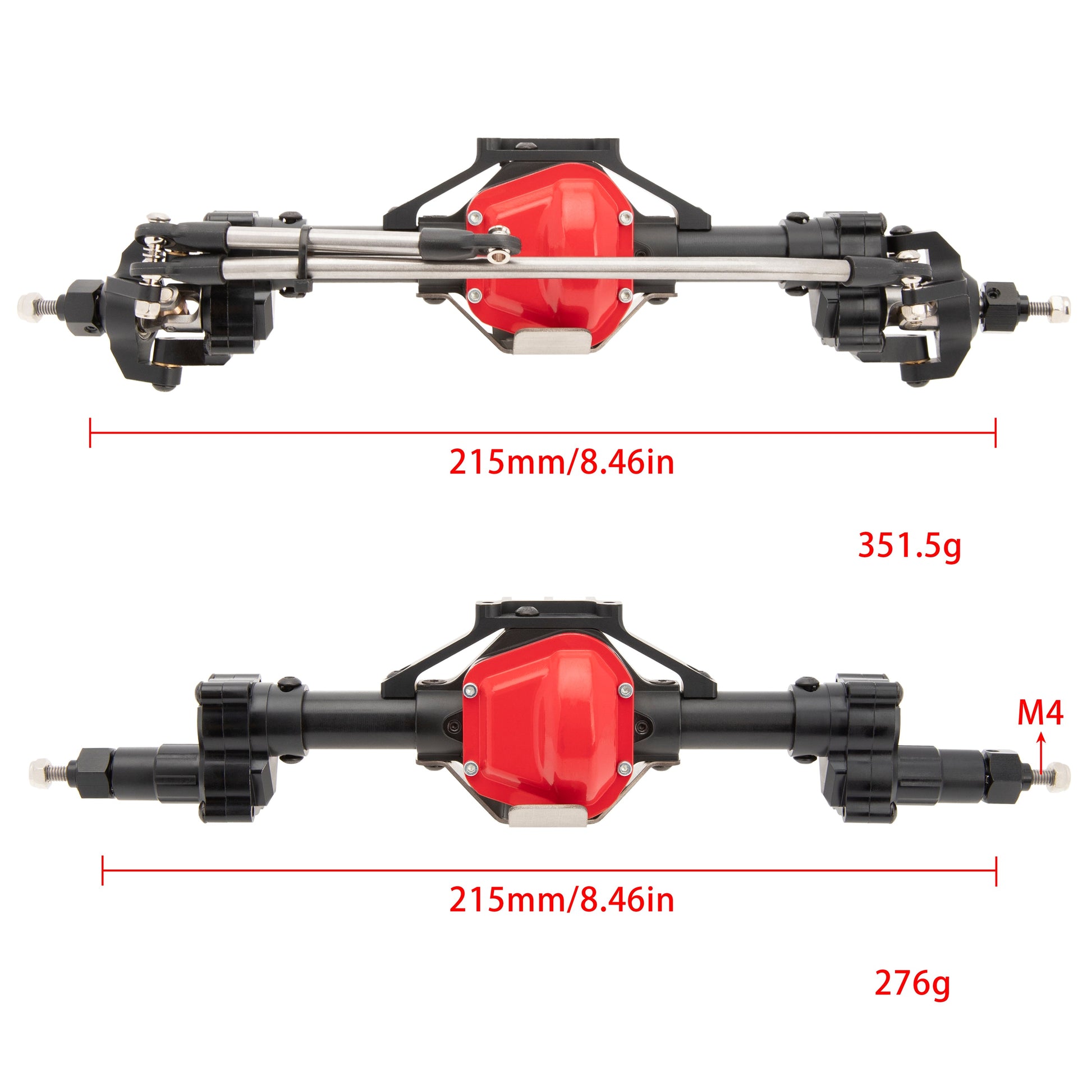 Black SCX10 Front & Rear Portal Axles Size