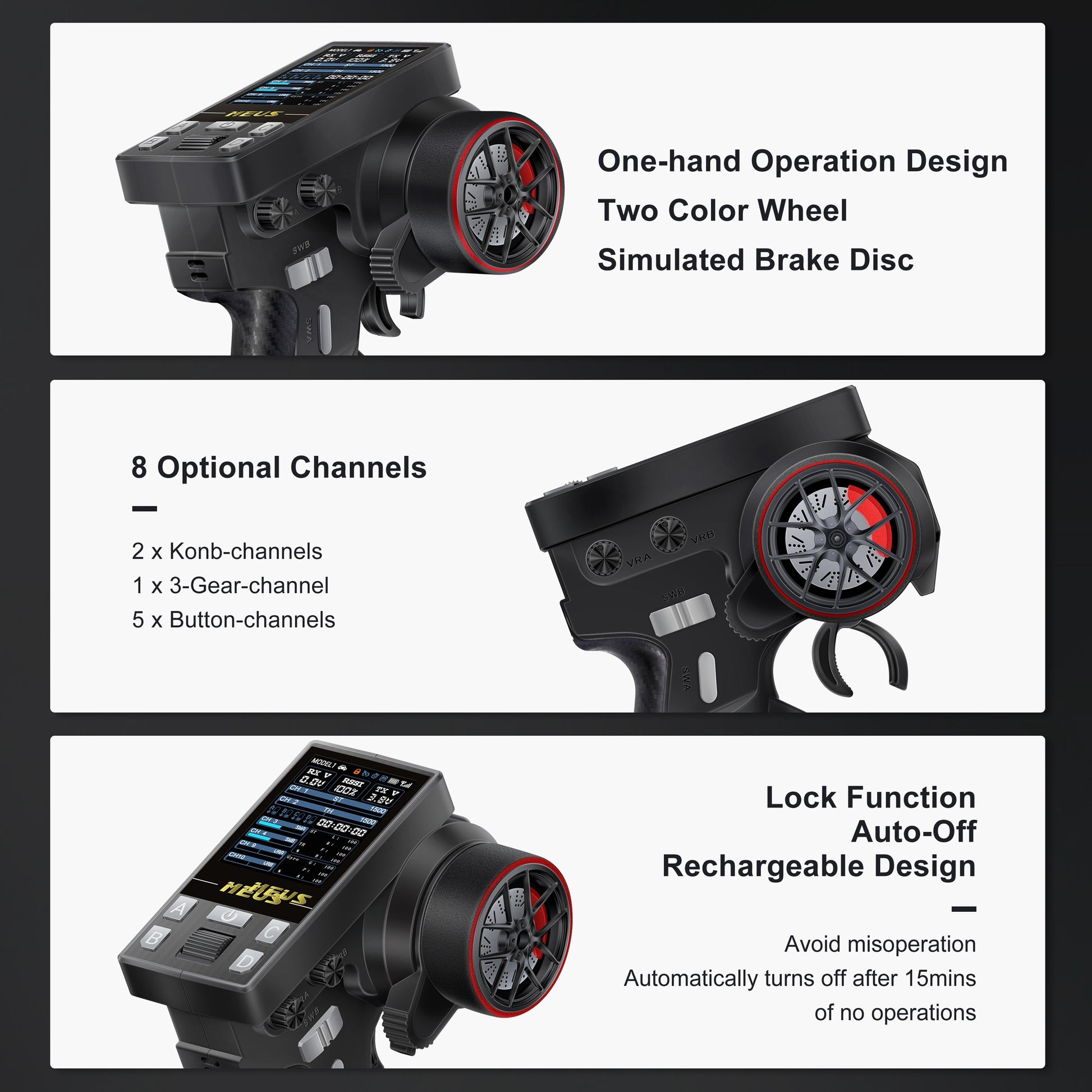 Black RC Transmitter with 8 channels 