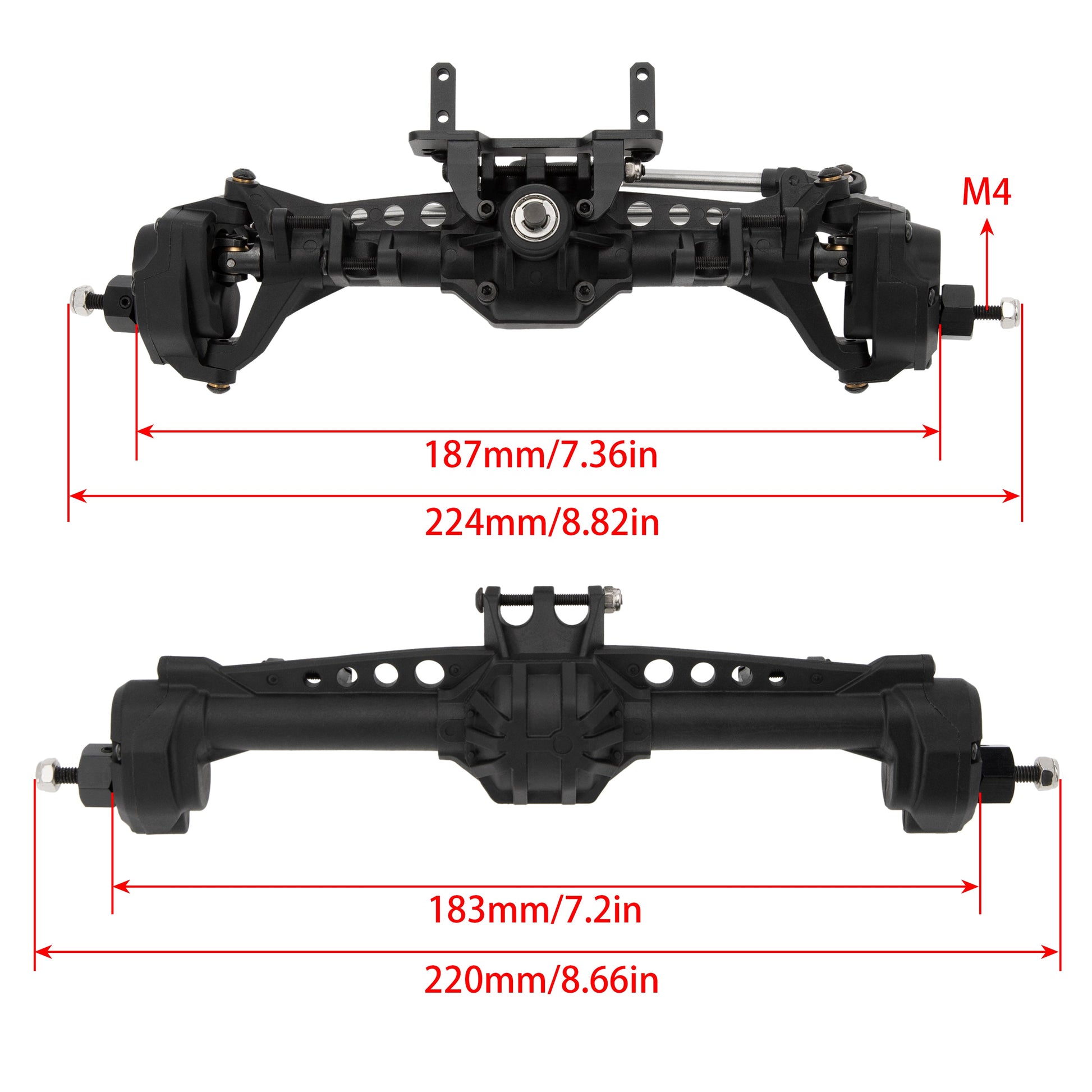 Black Plastic Nylon Front & Rear Portal Axle size for 1/10 RC Car