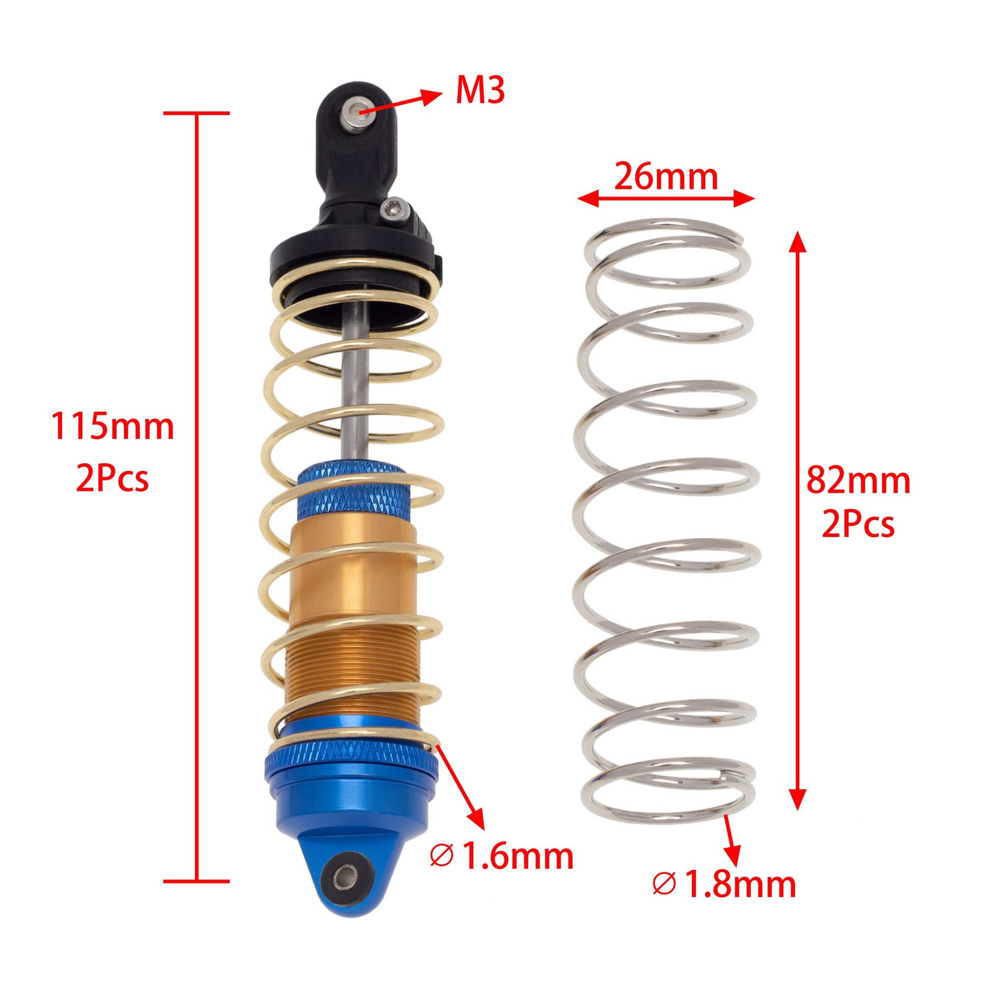 Blue 113mm Aluminum Alloy Shock Absorber size