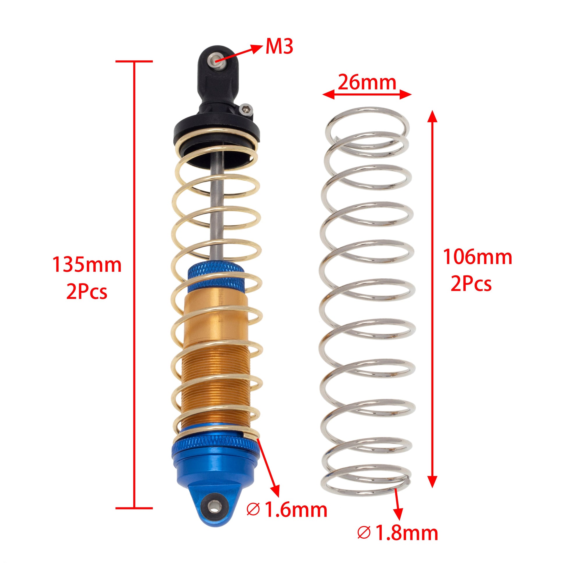 Blue 133mm Aluminum Alloy Shock Absorber size