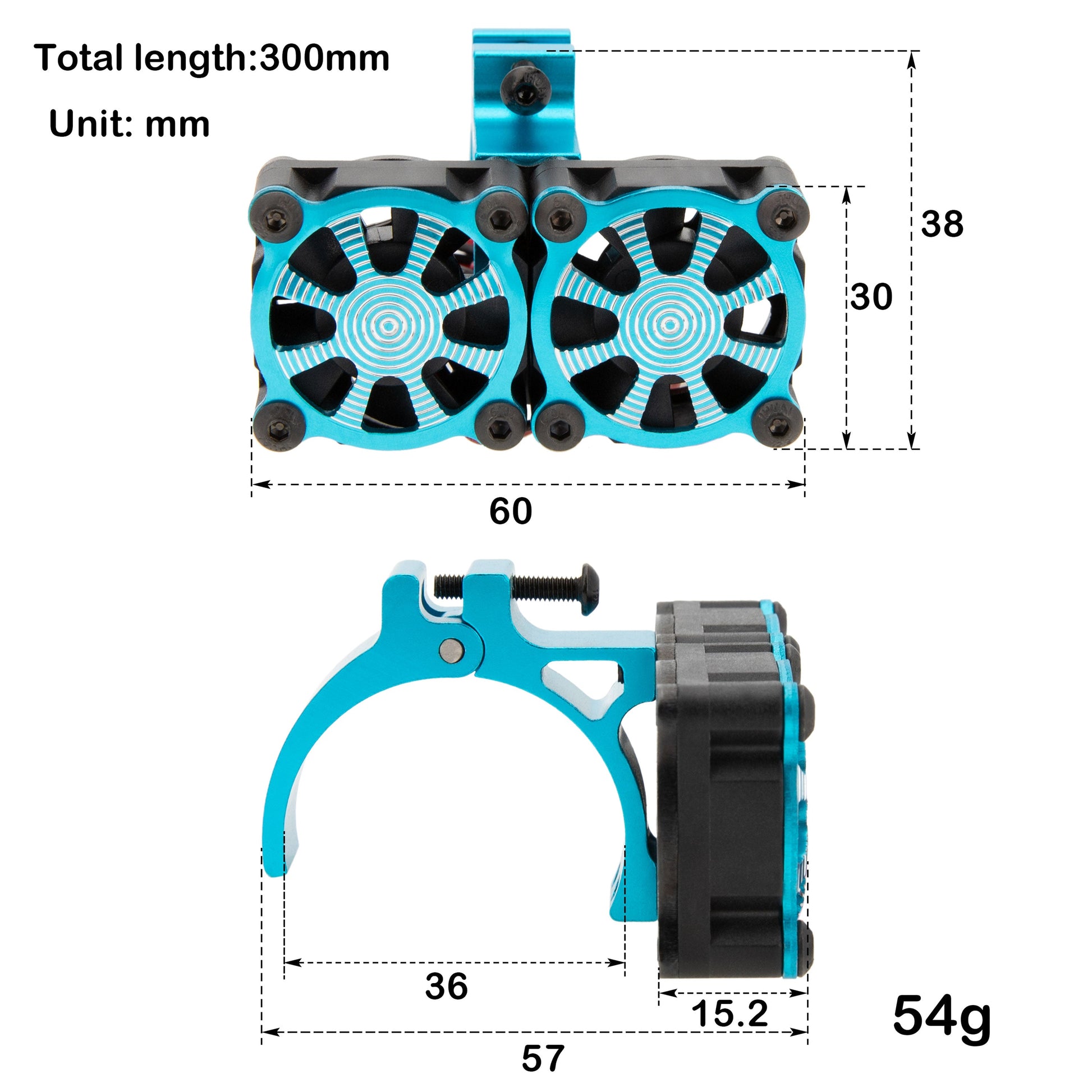 Blue RC Motor Dual Cooling Fan Heatsink Size