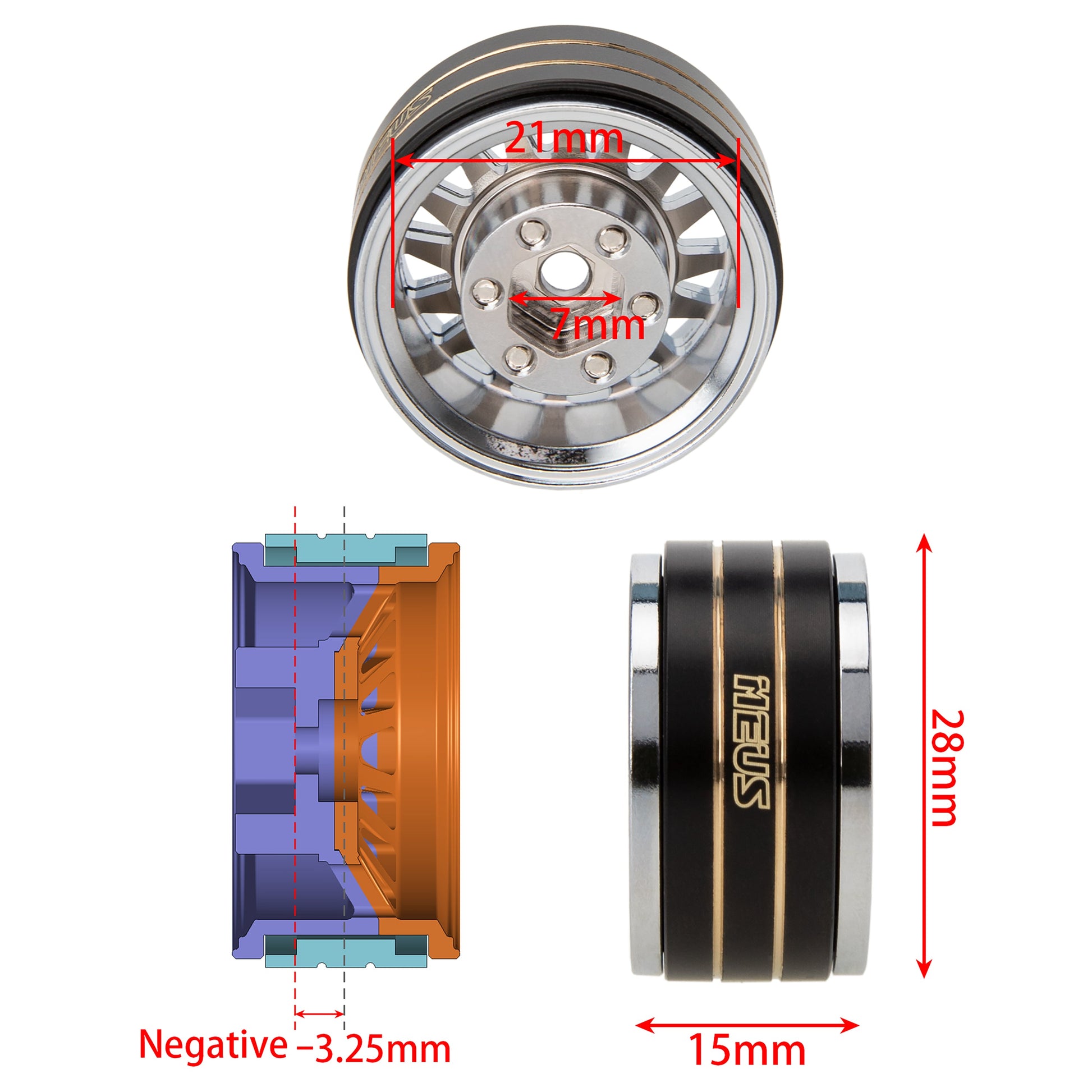 Fifteen star type 1.0" Beadlock Wheel size for SCX24 and TRX4M