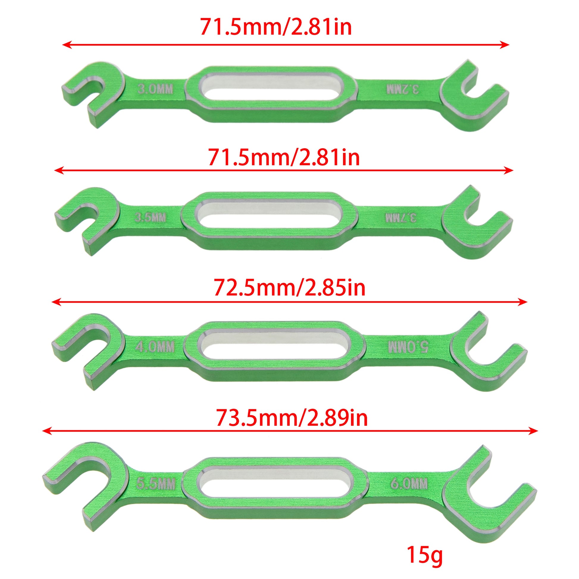 Green RC Aluminum Turnbuckle Wrench size