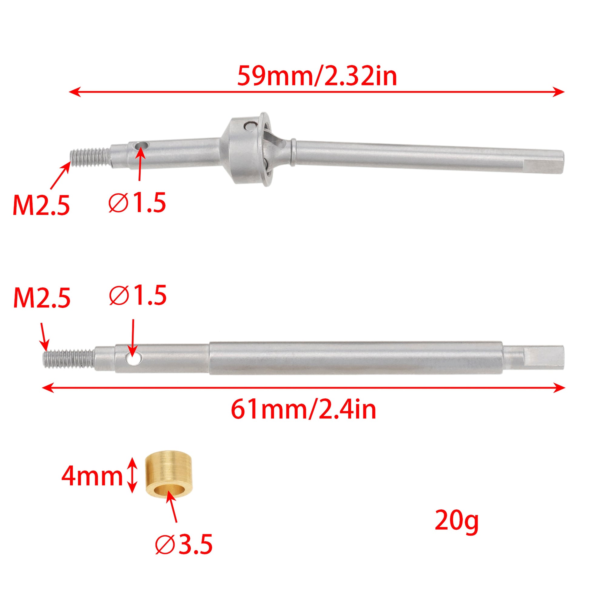 Extended Thread Dogbone +4MM CVD Front Rear Axle Shafts Size