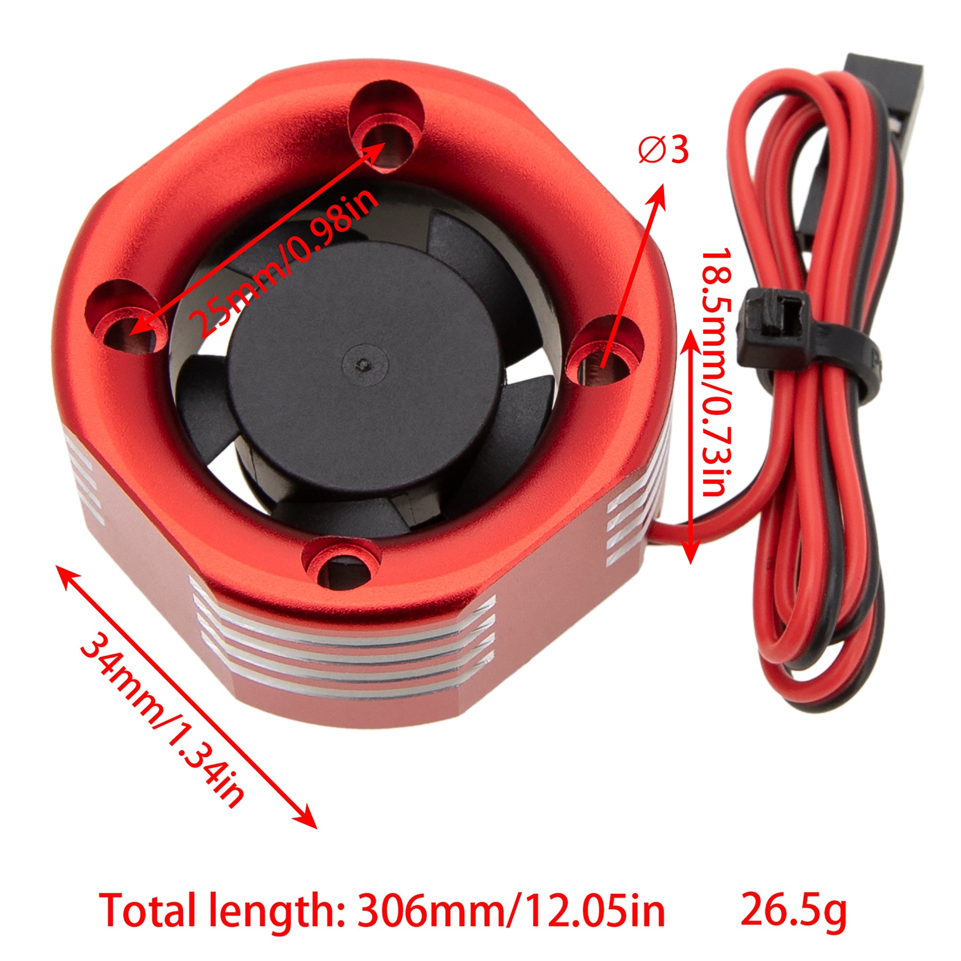 Red 25mm RC Motor Cooling Fan size