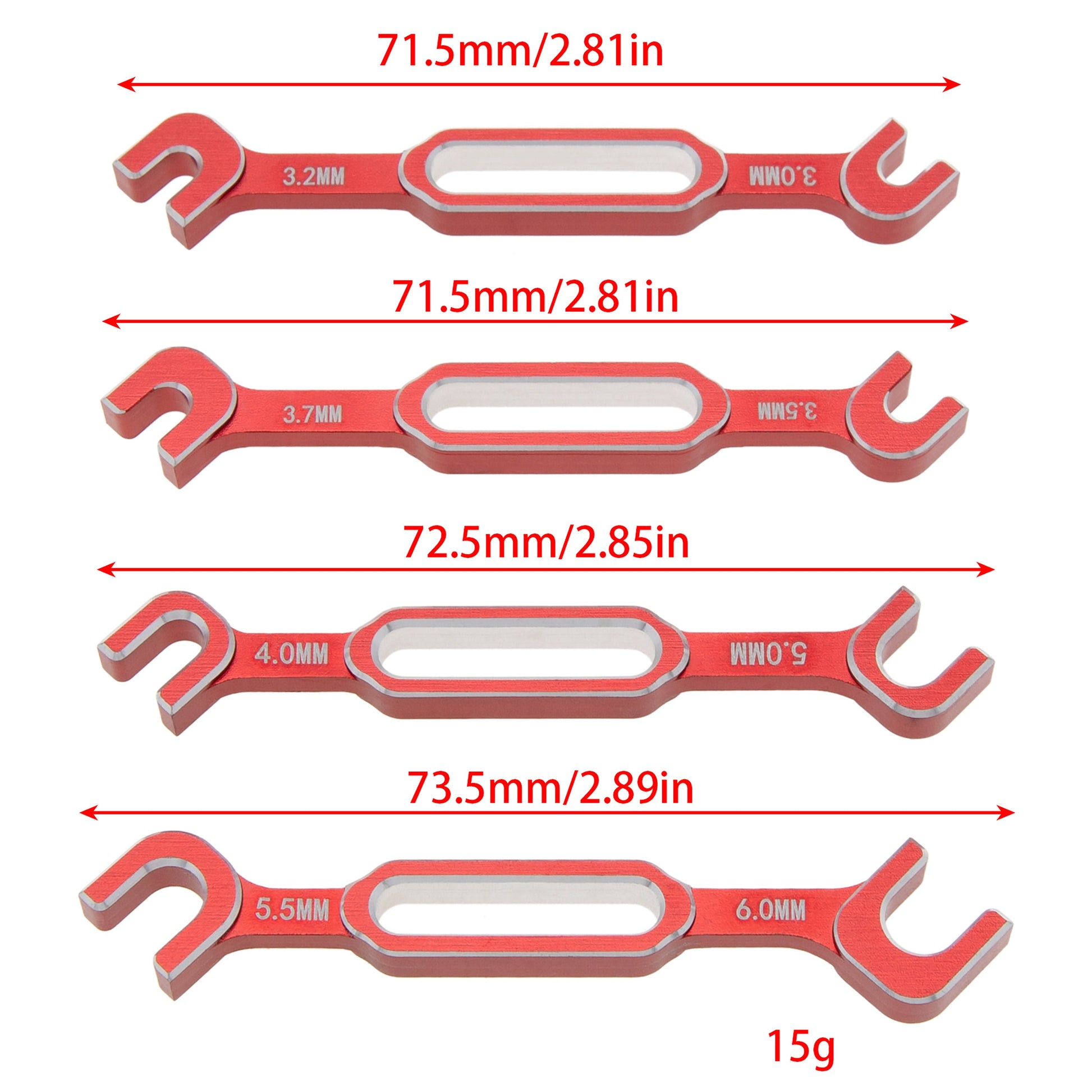 Red RC Aluminum Turnbuckle Wrench size