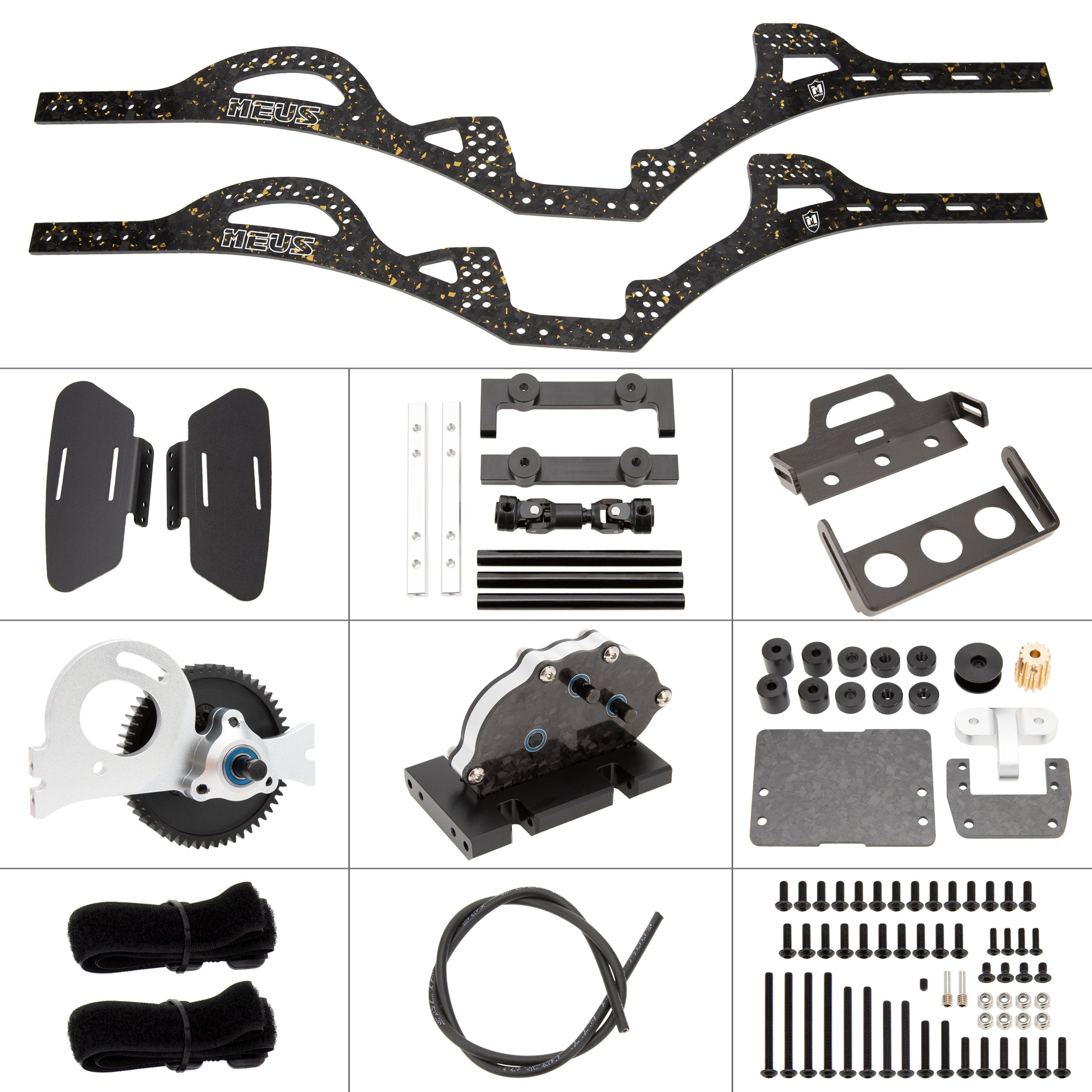 MEUS Racing RC LCG Carbon Fiber Chassis Frame DIY Kit Gearbox Kit OD21% for 1/10 Axial SCX10 I II Capra Upgrade Parts