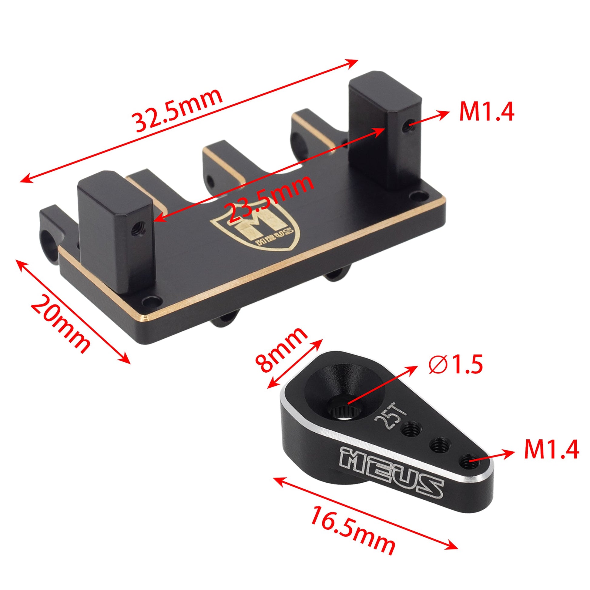 Adjustable Brass Servo Mount With Steering Horn size