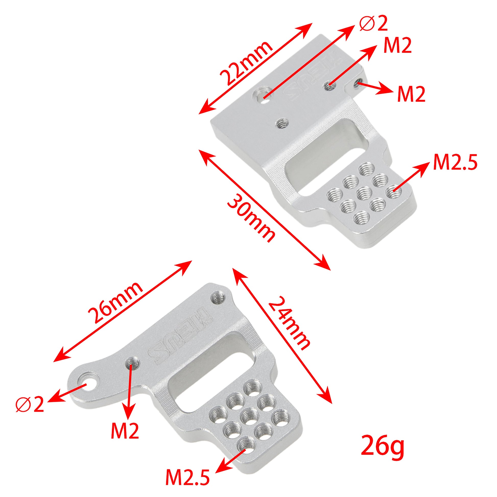 Silver Aluminum Multi-hole Shock Mount size for TRX4M Bronco Defender