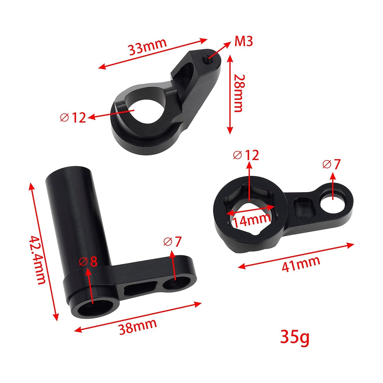 Black Aluminum Alloy Steering Bellcrank Set 7075 size