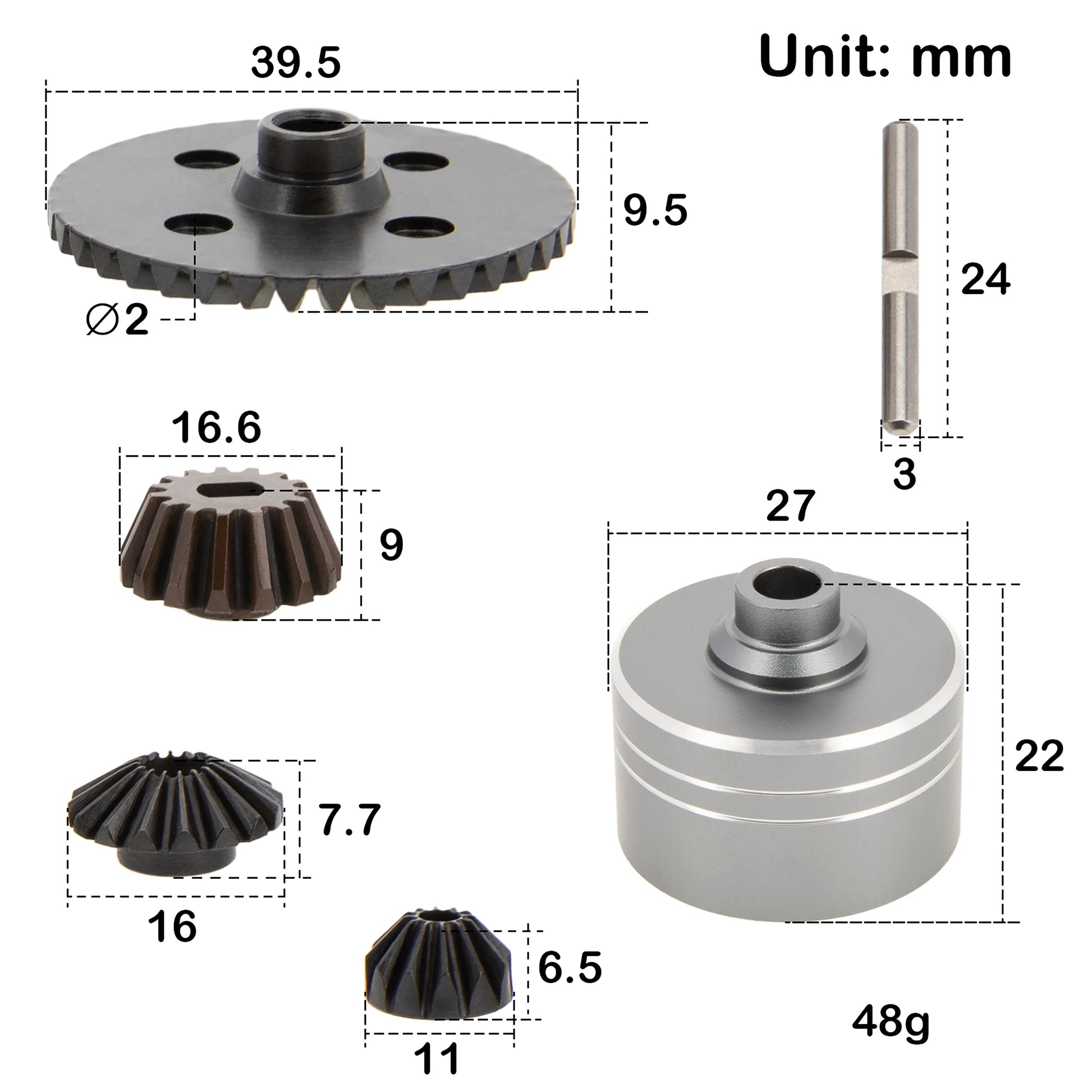 Titanium Metal Differential Case Steel Spur Main Gear Size for 1/10 Tamiya TT02 TT02B XV02 