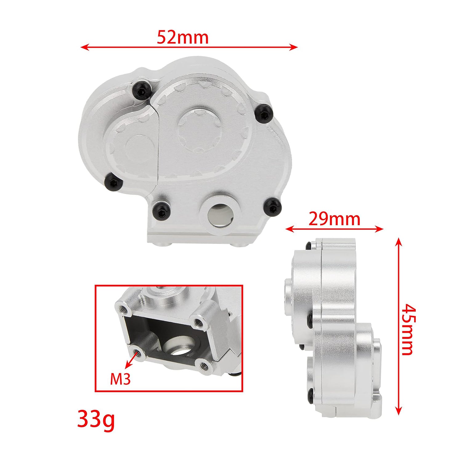 Silver Aluminum Transmission Housing for UTB18 Capra TRAIL BUGGY