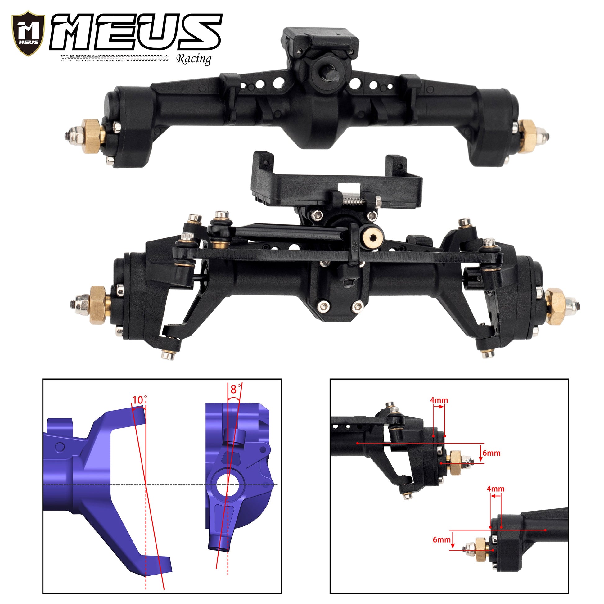 Black Plastic Nylon Front & Rear Portal Axles for Axial SCX24 90081 C10 JEEP