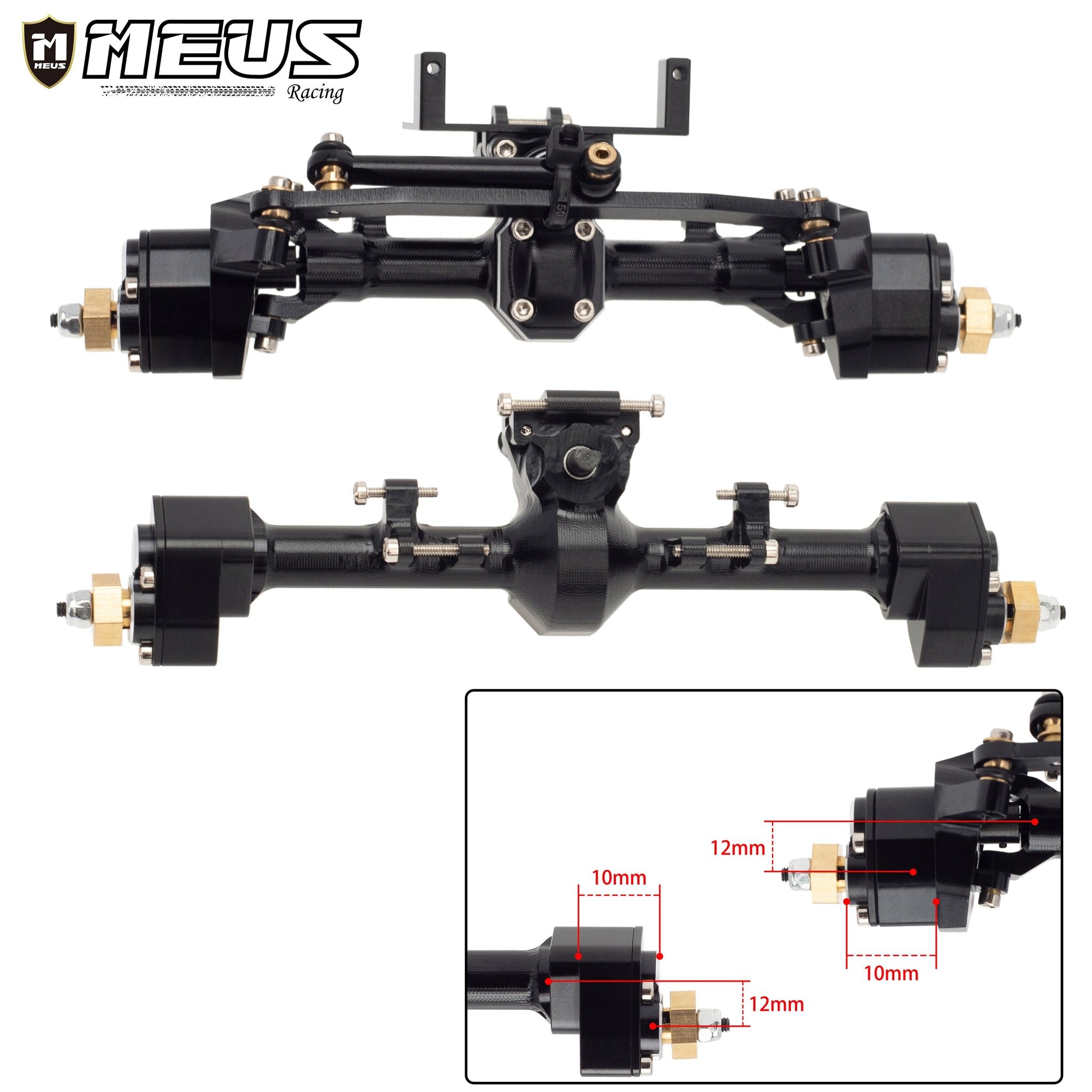 Black Aluminum Front Rear Portal Axle for Axial SCX24 90081 C10 JEEP